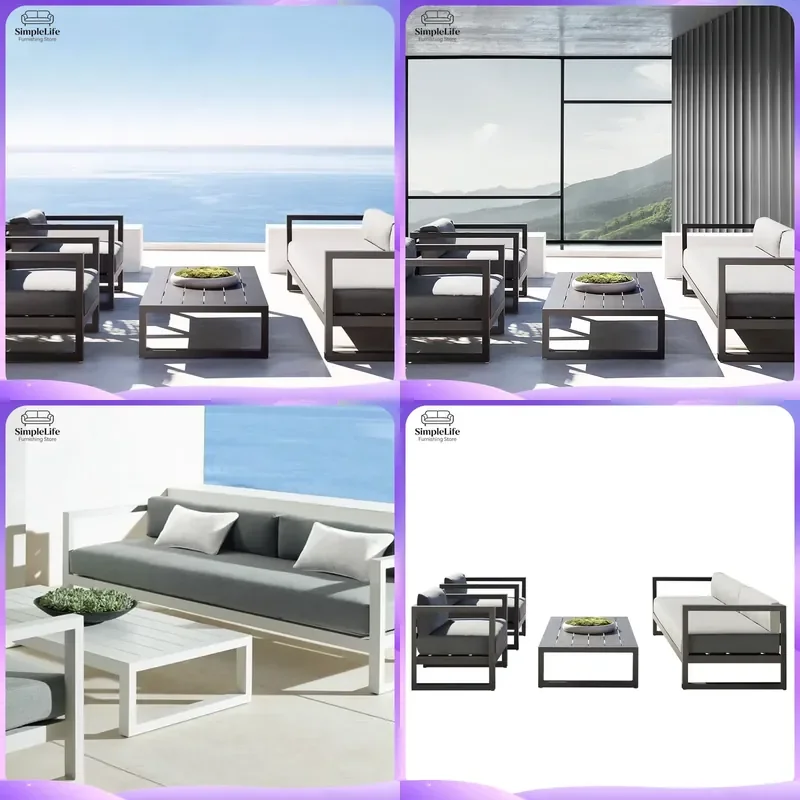 Outdoor Sofa Set with Coffee Table Waterproof Sunproof Aluminum Alloy Patio Furniture for Courtyard Villa Backyard Garden