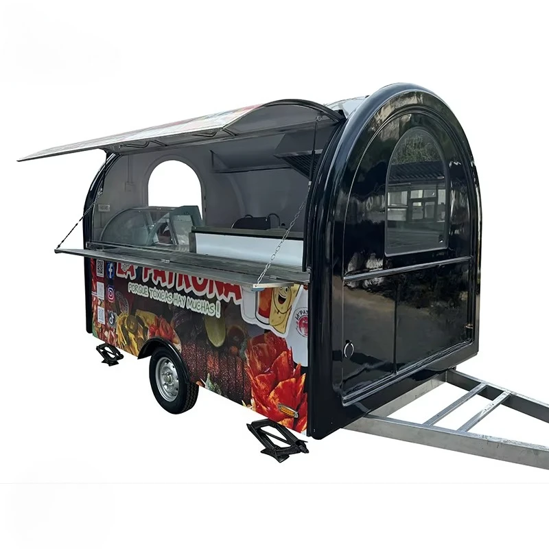Customized Commercial Restaurant Grade Stainless Steel Round Food Trailer Multifunctional Mobile Dining Cart Outdoor Catering