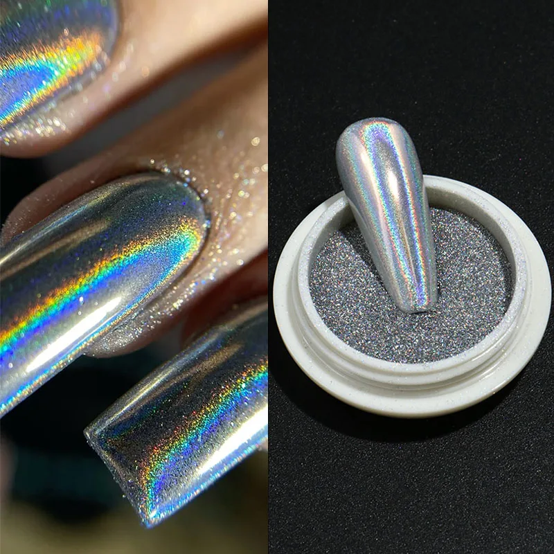 المجسم قوس قزح الكروم مسمار مسحوق الليزر مرآة معدنية مسمار الفن بريق الصباغ رقائق لامعة فرك الغبار الزينة