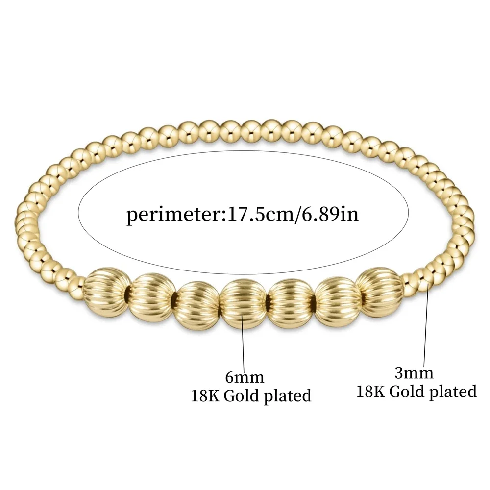 Goldperlen-Stretch-Armbänder für Damen, 18K vergoldet, stapelbar, modischer Schmuck, trendiges Accessoire für Party und Alltag. – Detail 23
