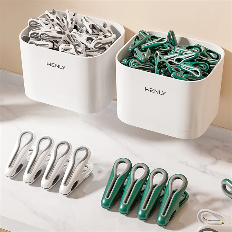 24/36pcs Clothes Pins With Storage Basket Plastic Laundry Hanging Pegs Clips Household Food Clip Socks Underwear Rack Holder