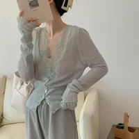 Seoulish Vintage Lace Knitted Cardigans for Women 2024 New Autumn Winter Solid Casual Slim Korean Style Ladies Tops Female - Image 3