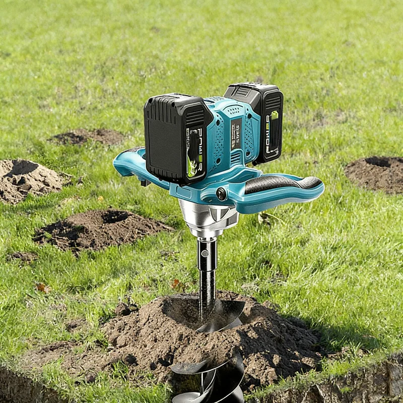 Compact High-Power Earth Auger, Copper Core Motor & 2-Speed Reduction, Long Battery Life for Clay, Frozen & Hard Soil