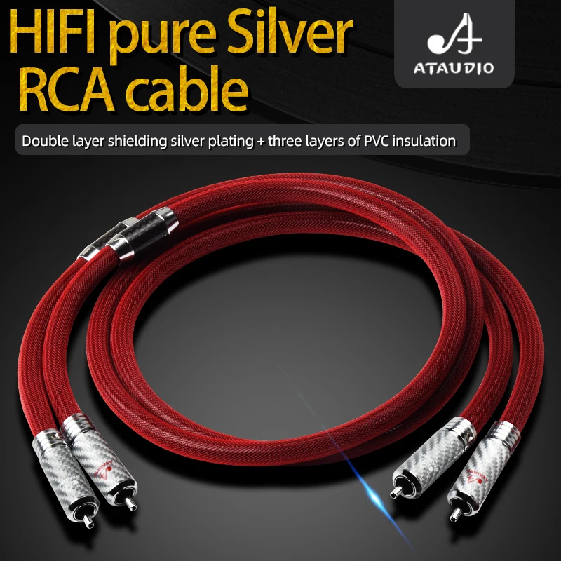 ATAUDIO HIFI Pure Sliver RCA Cable Hi-end 2RCA Male to Male Audio Cable for CD and Amplifier