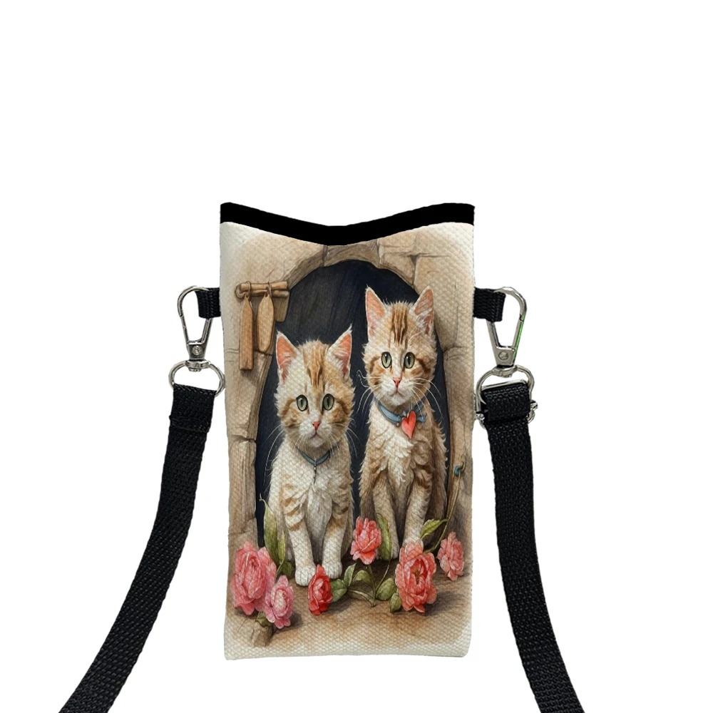 

Cat Flowers Phone Bag Adjustable and Detachable Strap Designed Exclusively for Women Bag Convertible Shoulder Bag7.2