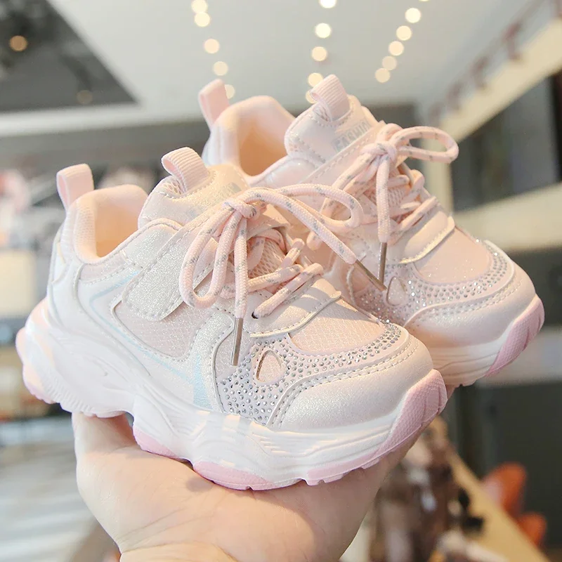 Kids Luxury Sneakers Elegant Rhinestone Girl's Fashion Sports Shoes School Running Breathable Non-slip Children Basketball Shoes