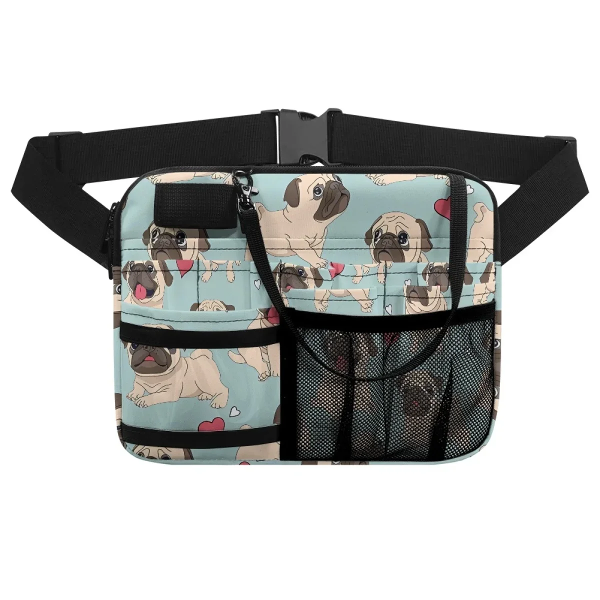 Pug Multi-bolso Fanny Pack, assistente físico, médico, enfermeira prática Hip Bags, presente personalizado para amantes de animais, fofo