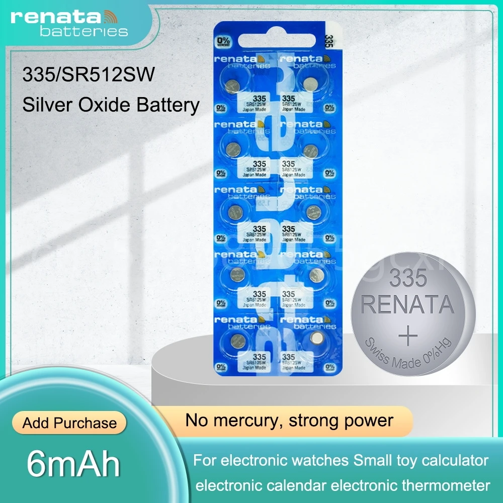 1.55V 100% Original Renata 335 SR512SW 512 Silver Oxide Battery for Watch Calculator Scales Toys Remote Control Button Coin Cell