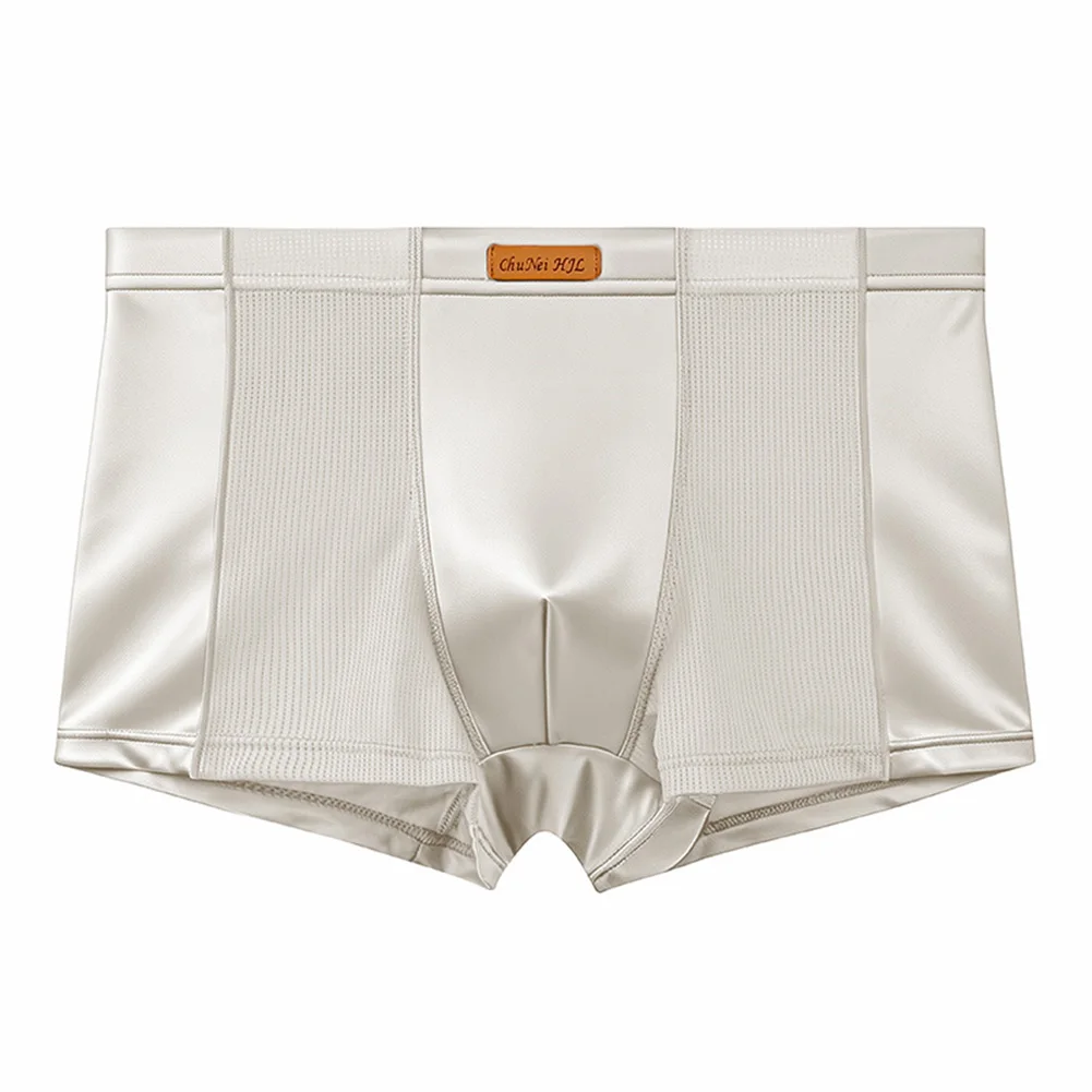 

Мужские трусы-боксеры из атласного ледяного шелка с сетчатыми вставками, дышащие, повседневные, спортивные, однотонные, со средней посадкой, эластичные шорты