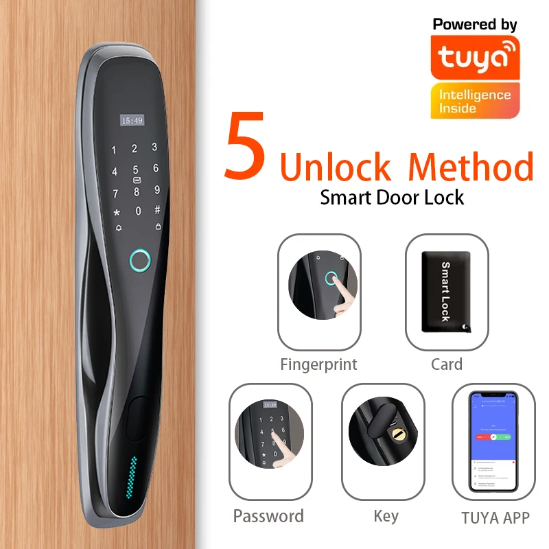 Pushpull Lock Automatic lock Tuya WiFi Rechargeable battery biometic Fingerprint Password RFID card 6068 mortise smart door Lock