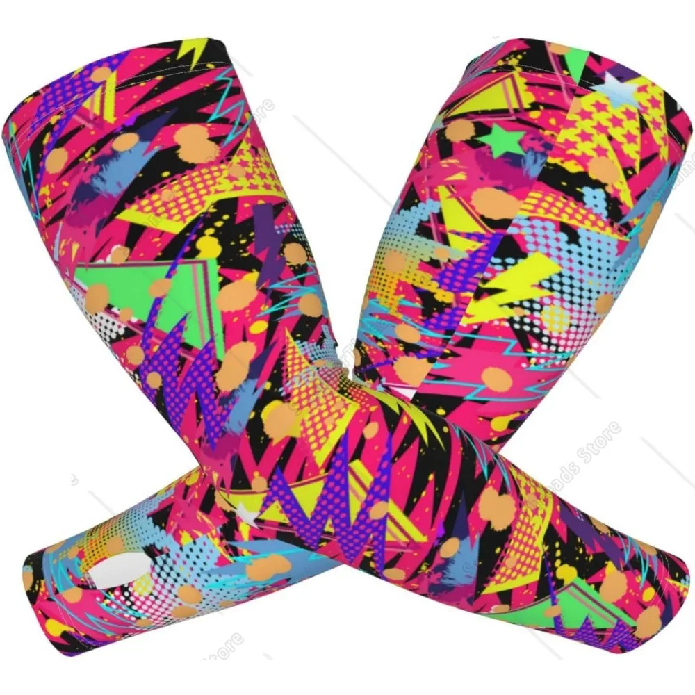 Retro 80s 90s Arm Sleeves for Men Women Fashion Sun Protection Arm Sleeves to Cover for Golf,Cycling, Fishing,Running