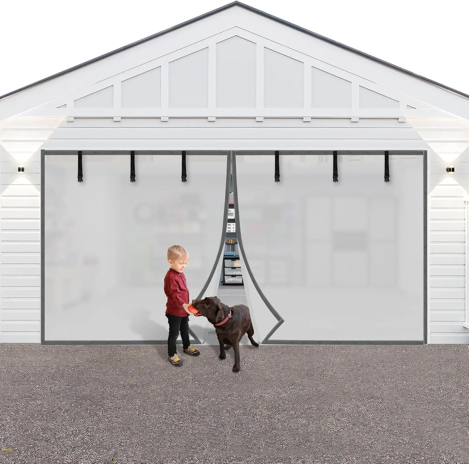 Privacy Garage Door Screen Blackout for 2 Car Garage-16x7FT Privacy Silver Grey Heavy Duty Magnetic Garage Screen, Hands Free
