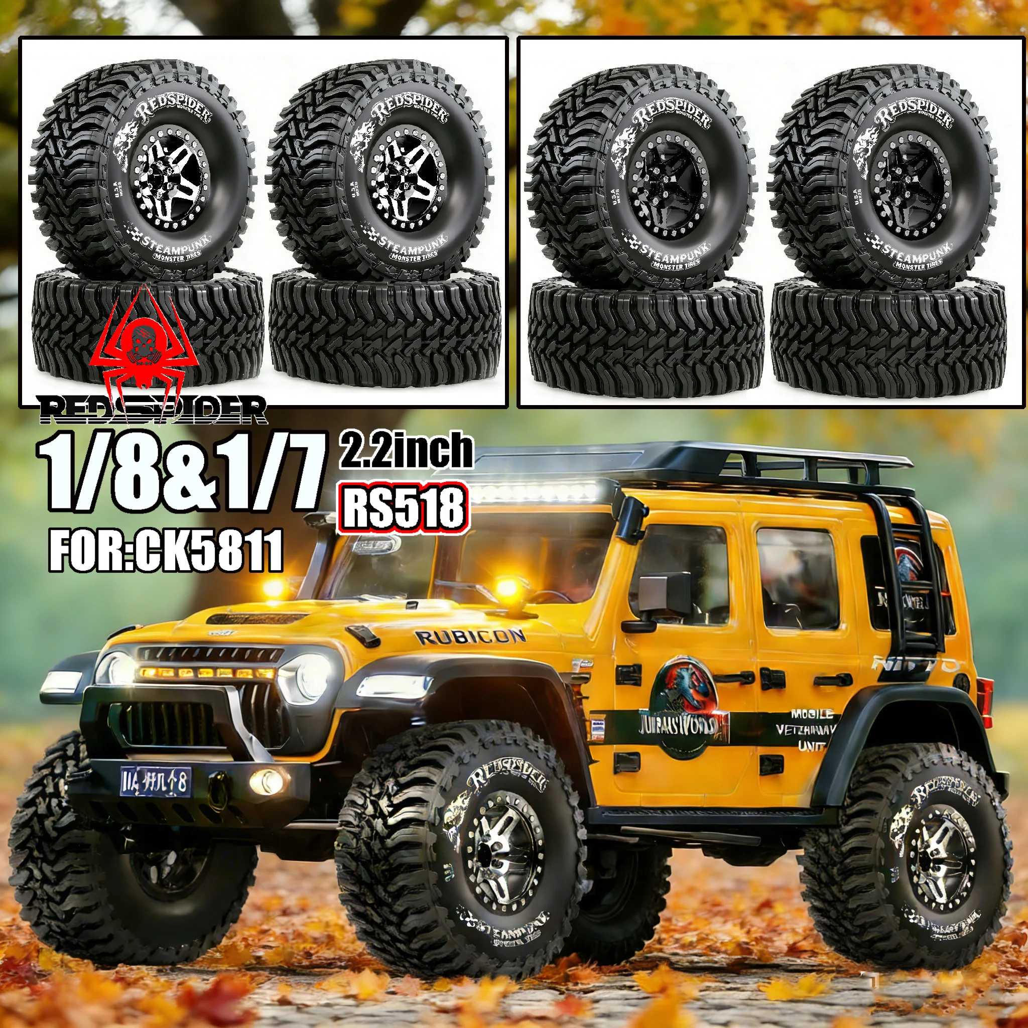 

4Pcs RED SPIDER Beadlock Wheel Rim Rubber Tire Set /2.2 inch Rubbe Tires 133mm for 1/10 RC Crawler TRX-4 Axial SCX10 90046 D90