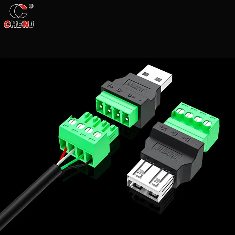 Adaptateur de prise USB 2.0 Type A, connecteur avec bouclier, prise mâle et femelle, prise de borne à vis, type A, 4 broches, 1PC