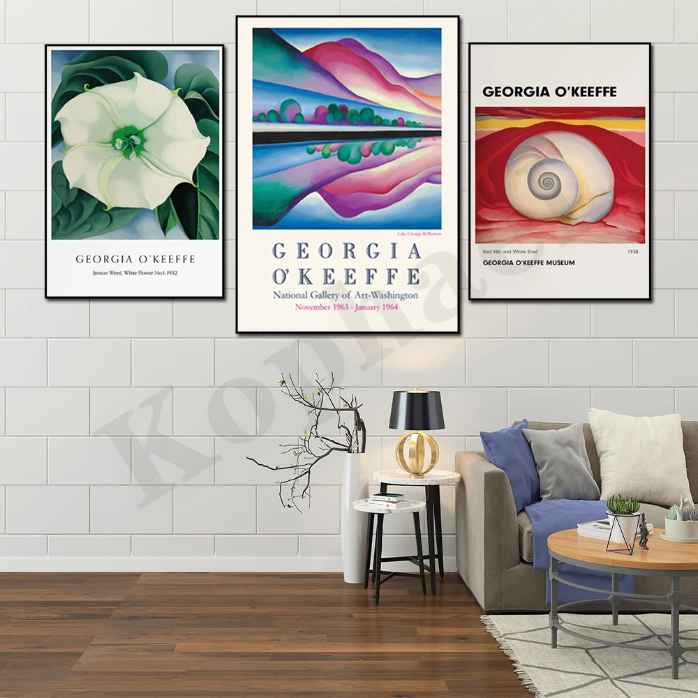 Georgia O'Keefe Fashion Beautiful Flowers. Red Mountains and White Shells. Abstract Landscape Art Home Wall Decor Poster