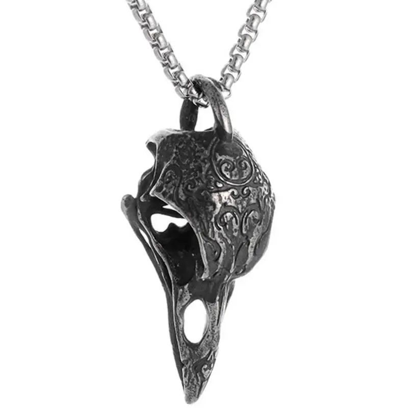 Retro Nordic Bird Lucky  Gift, Personalized Men Jewelry Crow Skull Pendant Necklace