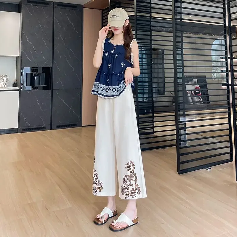 夏 Y2K ストレートレッグ クロップドジーンズ レディース ダメージ加工 レース刺繍 ホローデザイン パンツ おしゃれ トレンド