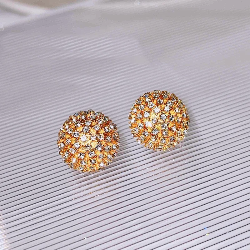 Wholesale EA1235 European Fashion Woman Girl Bride Mother Party Birthday Wedding Gift Round AAA Zircon 18KT Gold Stud Earrings