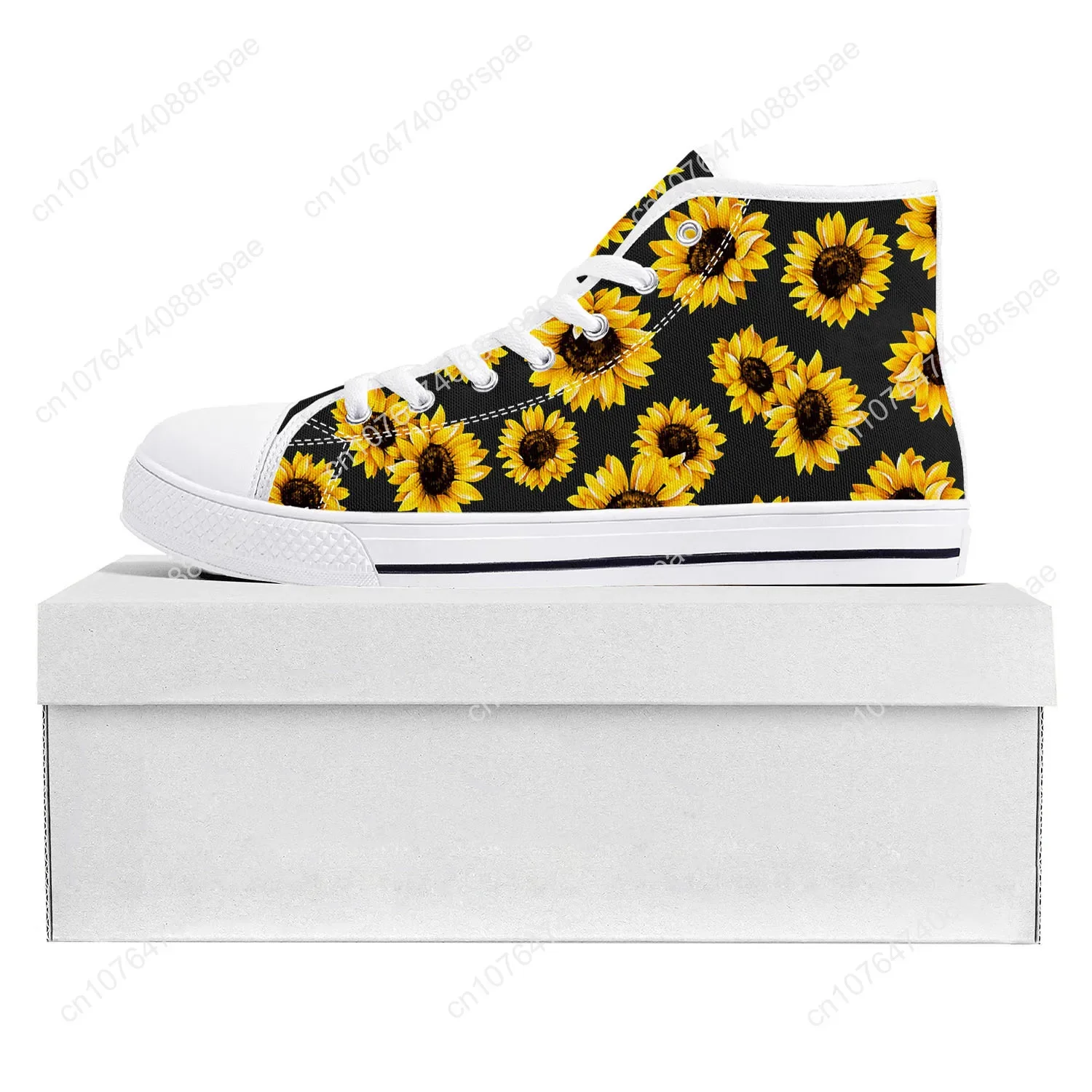 Baskets en toile de tournesol jaune pour hommes et femmes, chaussures de couple décontractées, chaussures blanches personnalisées, chaussures de rencontre pour adolescents, haute qualité