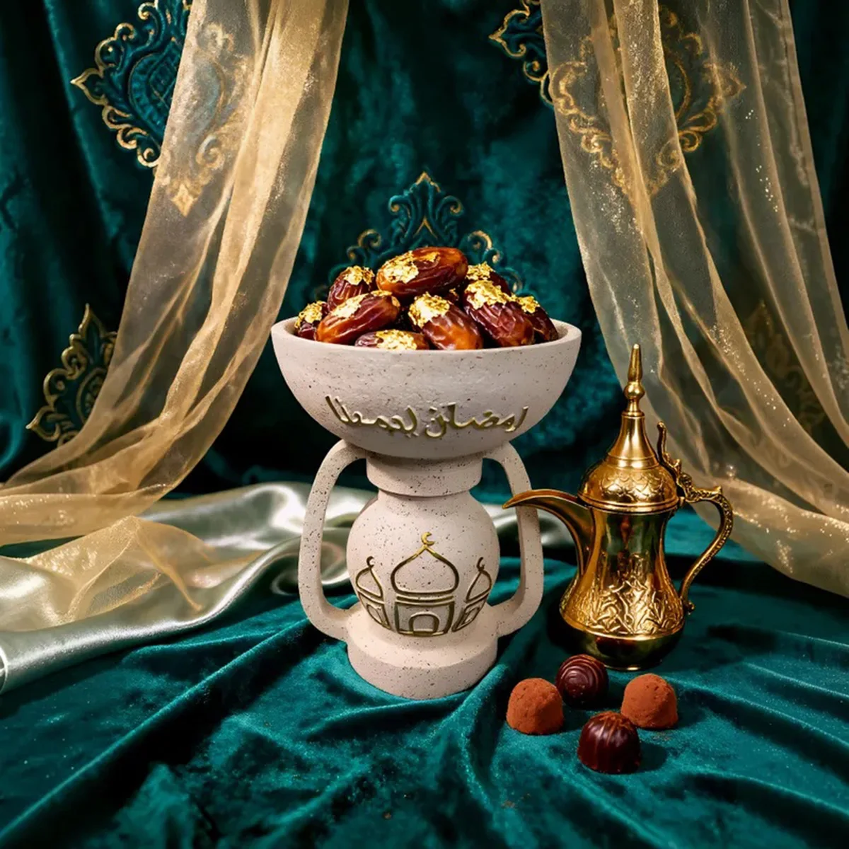 Middle Eastern Style Decorative Storage Tray with Crescent Moon for Ramadan, Nuts, Candies, and Small Items
