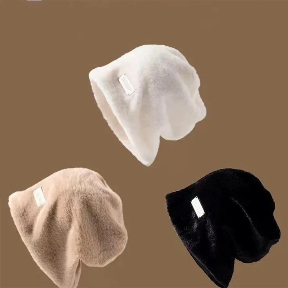 Fashion Plush Beanies Hats Women Solid Baggy Fleece Wool Skullies Hat Winter Outdoor Warm Coldproof Thicken Caps Female