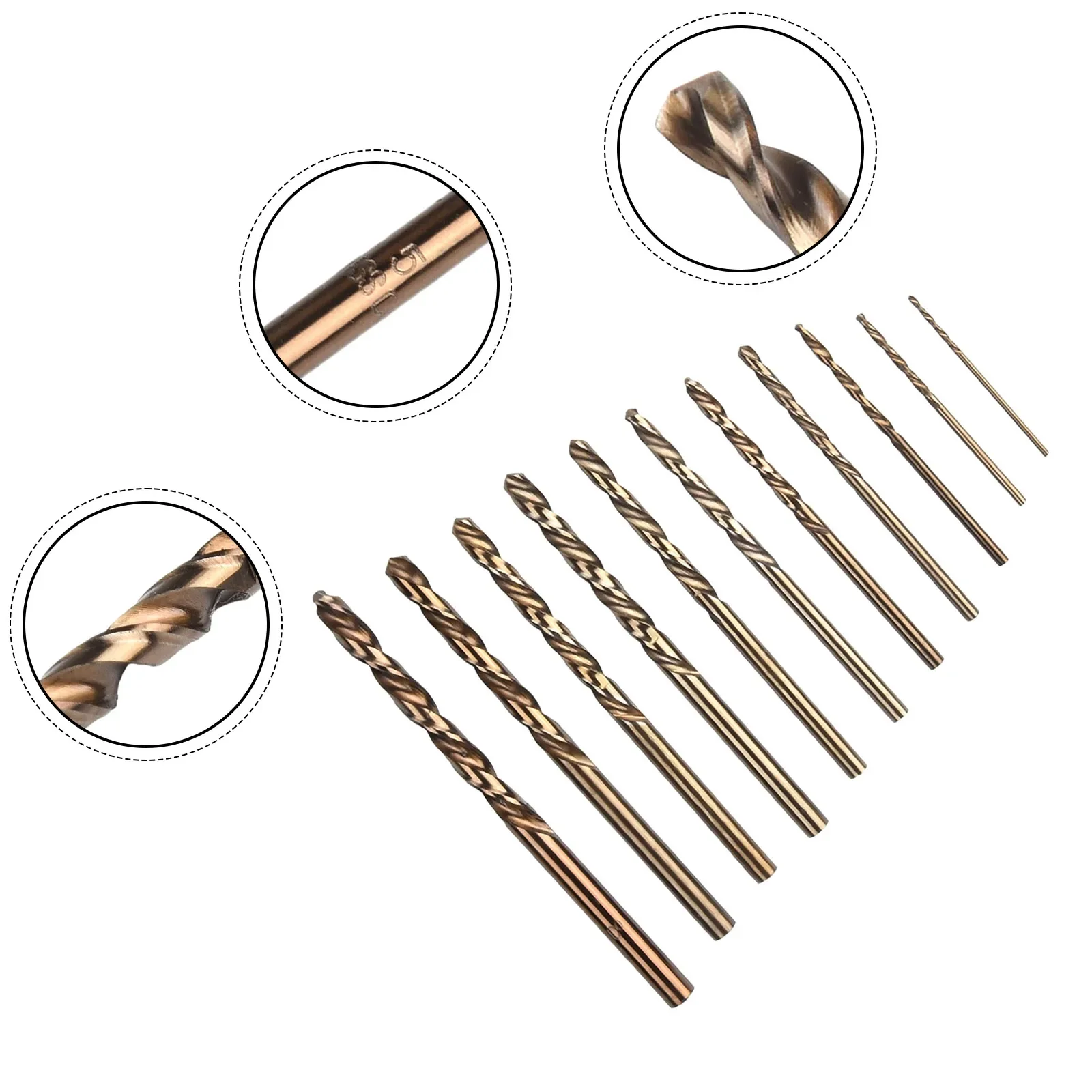 Round Shank Drill Bit Set, cobalto, aço inoxidável, madeira, perfuração de metal, ferramenta elétrica, HSS-Co, 5%, M35, 1-5mm Auger, 11pcs