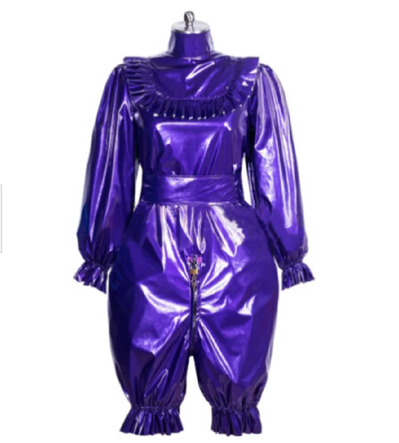 New Hot Selling Girl Adult Sissy Lockable Bodysuit Long Sleeve Shorts PVC Dress Cos Crossdresser Party Set Customization