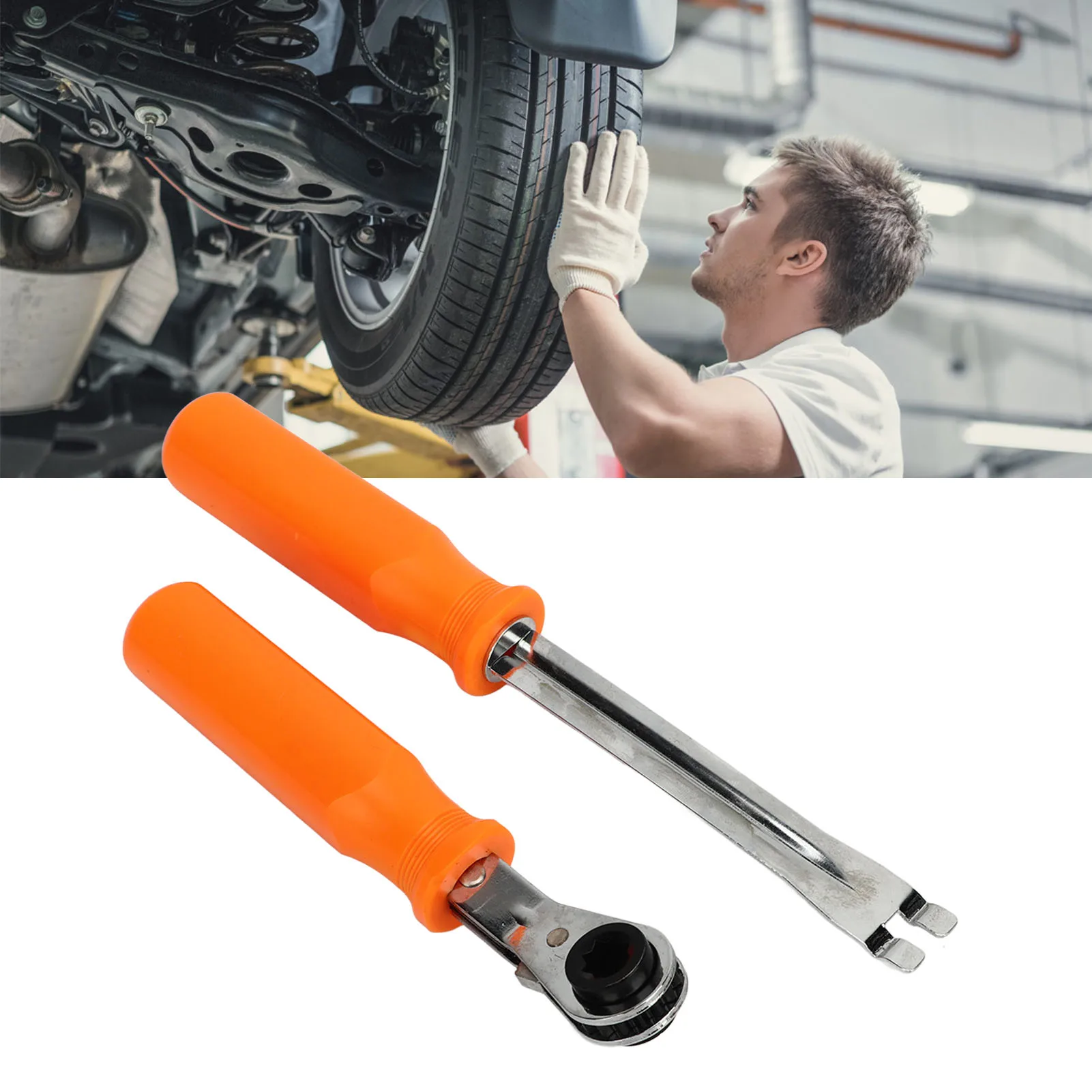 2PCS Automatic Slack Adjuster Tool Set Fork End Release Tool Double Square Ratcheting Wrench for Trucks Trailers