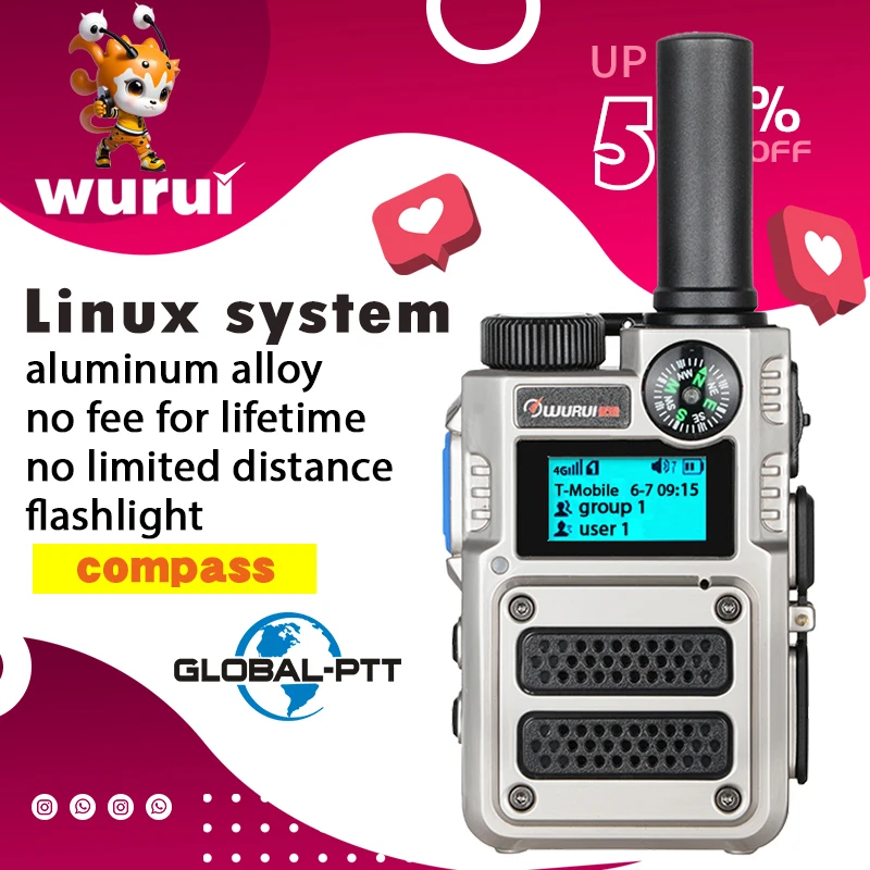 

Wurui K500 Military global-ptt （no fee） POC walkie talkie 4G long range radios Two way radio Phone Police Global intercom