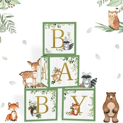 4pcs Jungle Animals Balloon Boxes with Printed BABY Letters Blocks Boy Girl Gender Reveal Birthday Party Favor Baby Shower Boxes