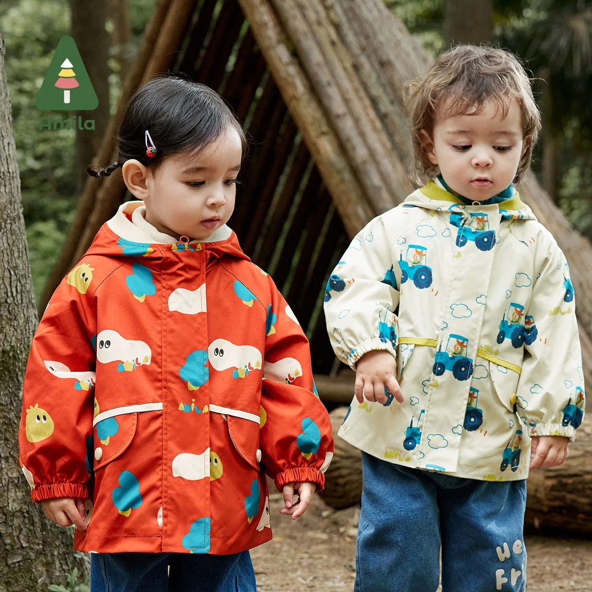 Amila Baby Coat 2023 Autumn New Original Pattern Cute Bear Ears Warm Letter Design Girls And Boys Outerwear Kid\'s Clothes