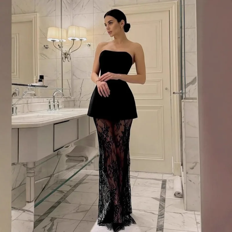 

French sexy bandeau vest set women's spring cross-border high-end top lace skirt two-piece set women's clothing is exquisite