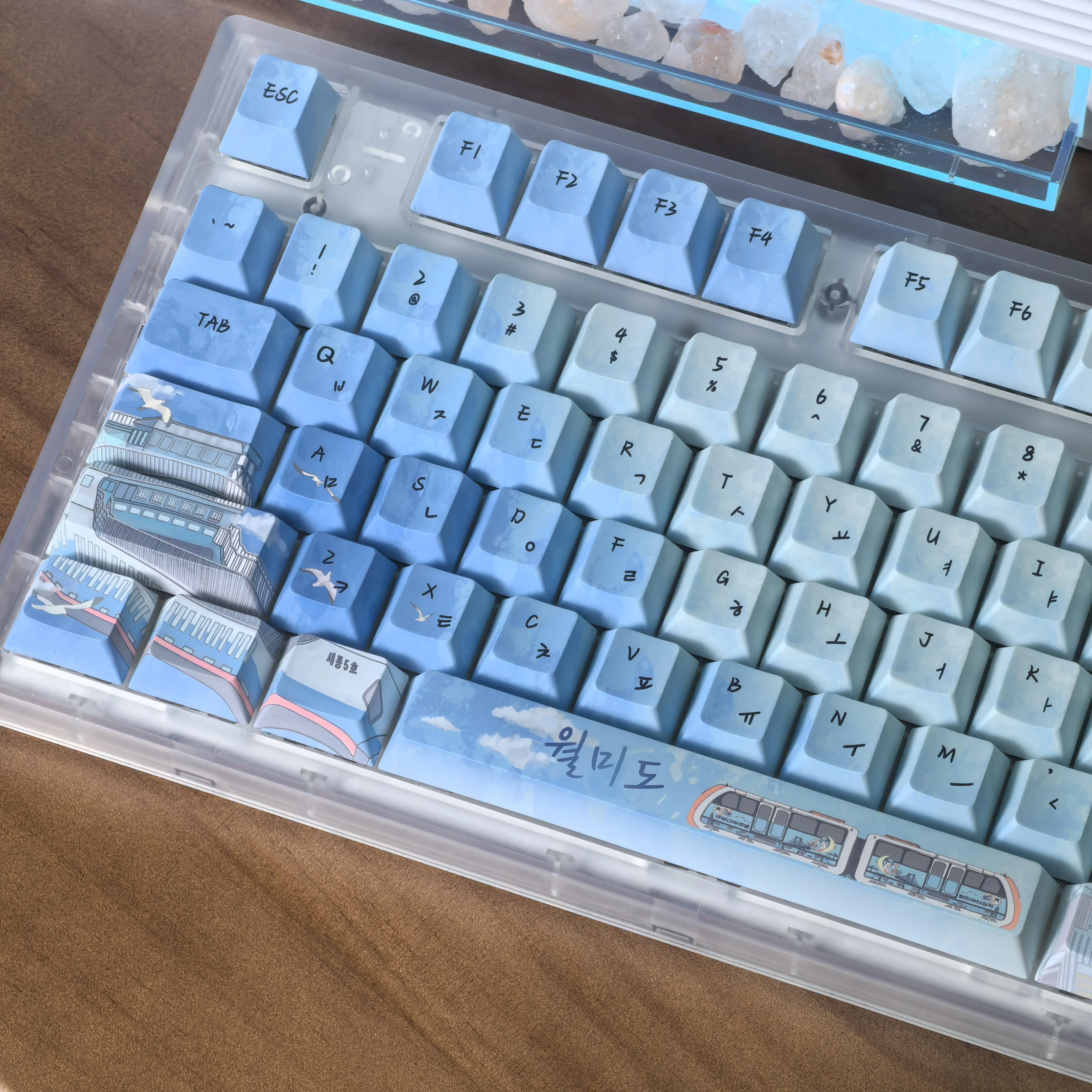

Keycap Korean Anime Style Wolmido Cherry PBT Natural Scenery Sea Ferris Wheel Blue Cyan Gradient Hangul Keycaps For Aula F75/F99