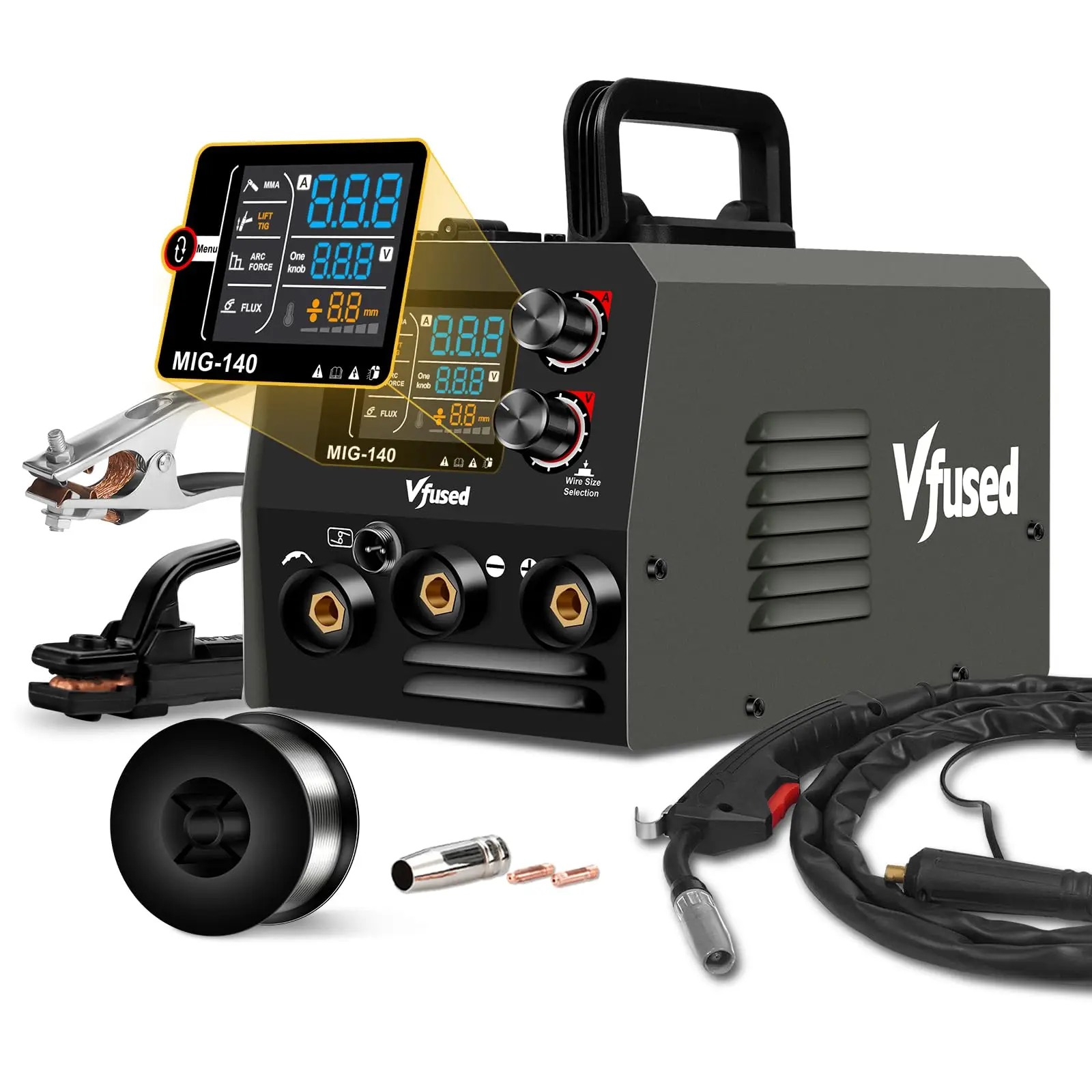 MIG Welder 110V 140A, Flux Core Welder, 3 in 1 MIG/Lift TIG/Stick Welding Machine, Portable Gasless Welder with 1lb