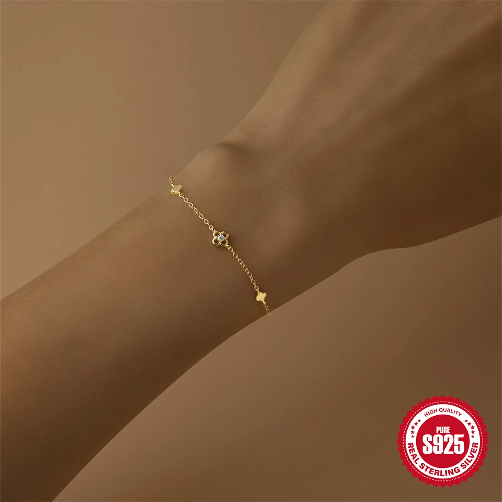 

CANNER Hollowed Flower Clover 925 Sterling Silver Minimalism Bracelet For Women Ins Simple Bow Bracelet Fine Jewelry Party Gift