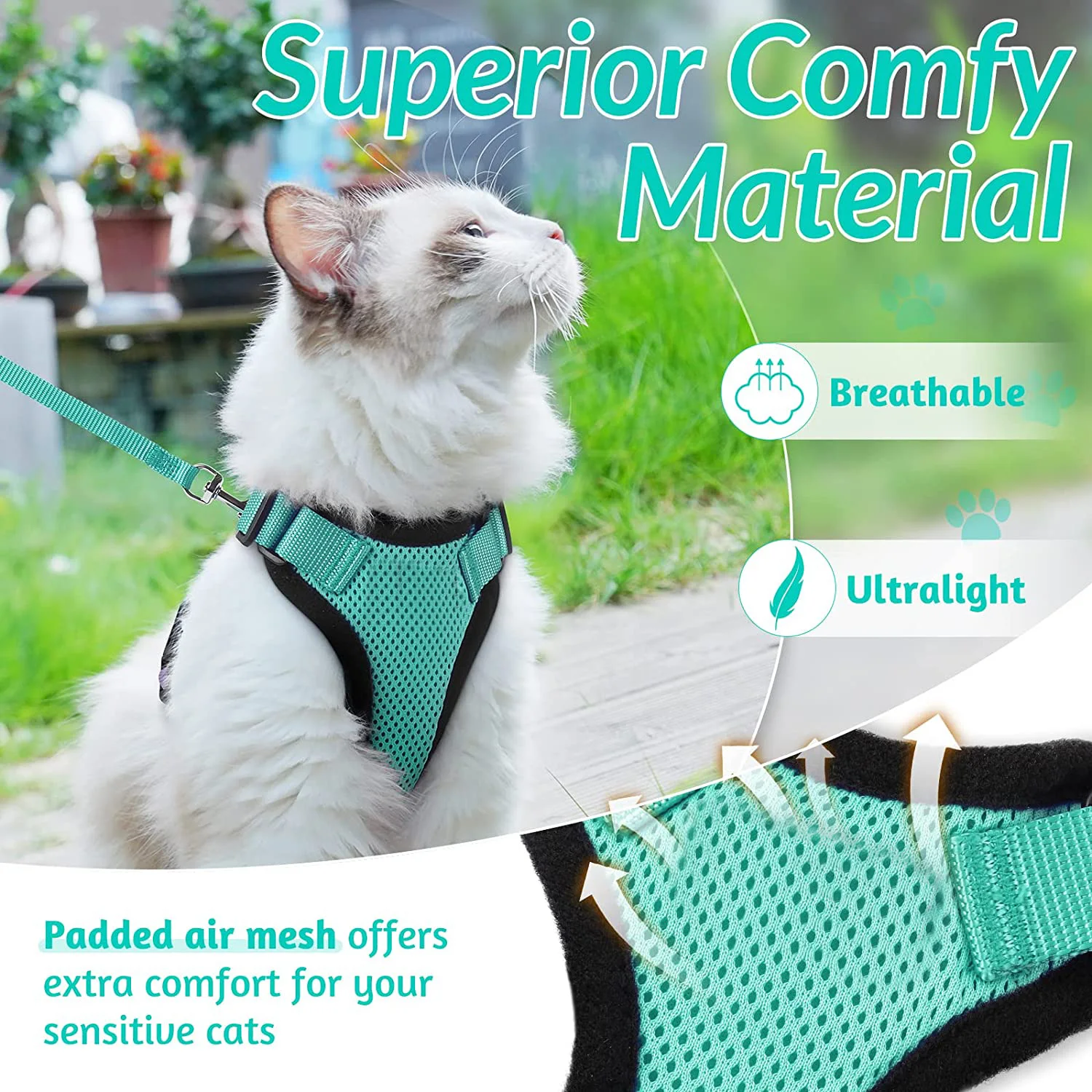 Cat Harness and Leash for Walking, Escape Proof Soft Adjustable Vest Harnesses for Cats, EasyControl