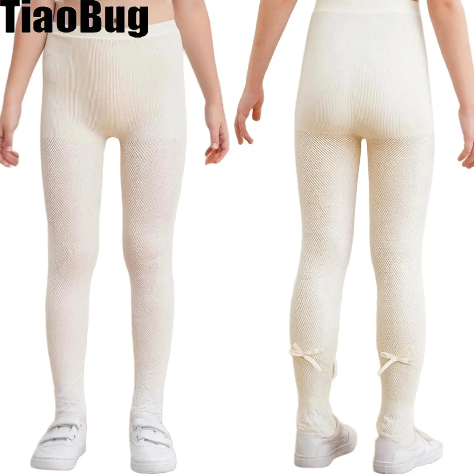 

Kids Girls Cute Bowknots Ballet Tights Sheer Mesh Lightweight Stretchy Hollow Out Pantyhose Elastic Waistband Dance Accessories