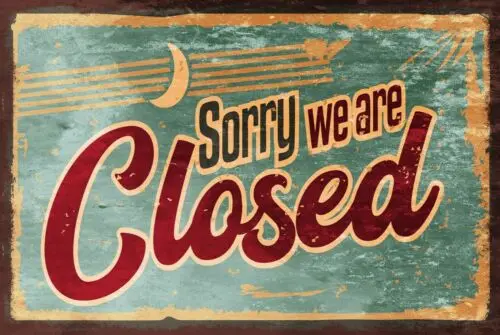 'Sorry We are Closed' Vintage Retro style Metal Sign, shop, bar, cafe,