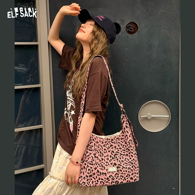 

ELFSACK Women's Pink Leopard Print Shoulder Bag, Casual Hobo Style Tote, Lightweight Large Capacity Daily Crossbody Bag