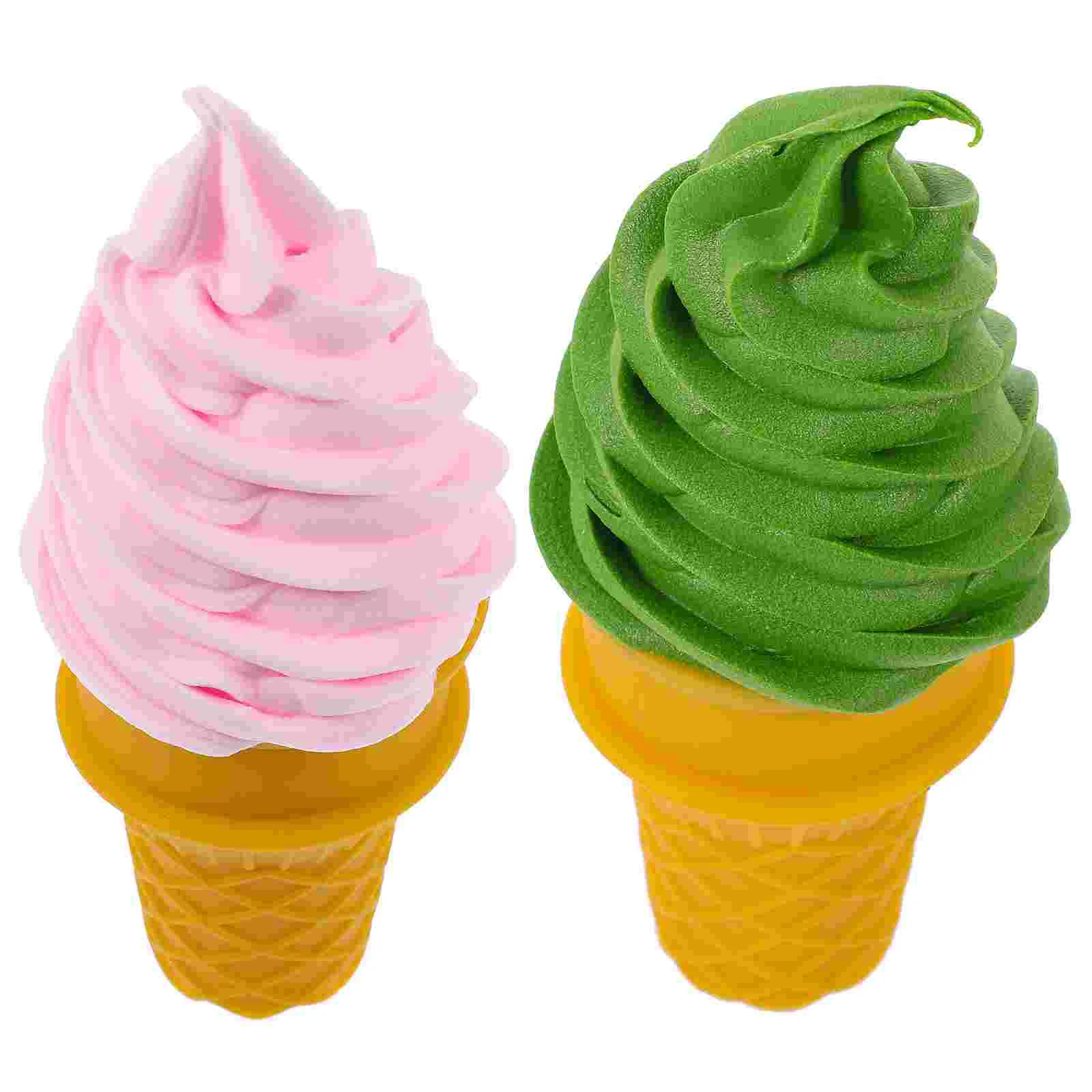 2 Pcs Simulation Ice Cream Prop Cone Statue Toy Lifelike Modeling Figurine Decoration Props Artificial