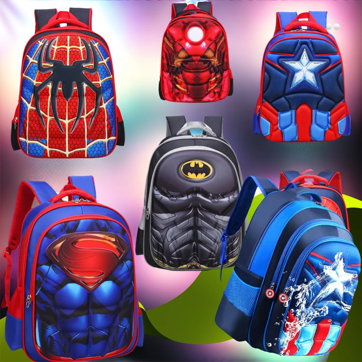 Marvel Cartoon Batman Spider-Man superman rucksack Student backpack boys Kindergarten schoolbag Children\'s waterproof travel bag