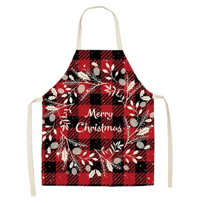 New black and red plaid Christmas apron linen anti-oil anti-fouling kitchen cleaning tools home decoration supplies