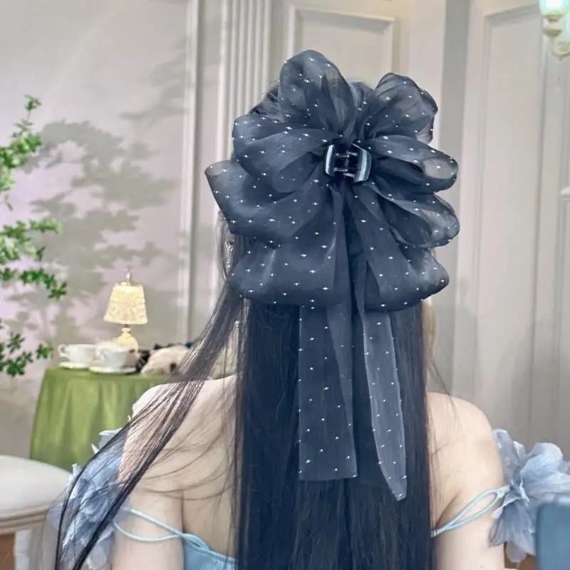 1 Stück Four Seasons Vintage Sparkle Bow Haarklammer, geeignet für Party/Datum, Netzstoff mit glitzerndem Strass-Design für sicheren Halt des Haares – Detail 2