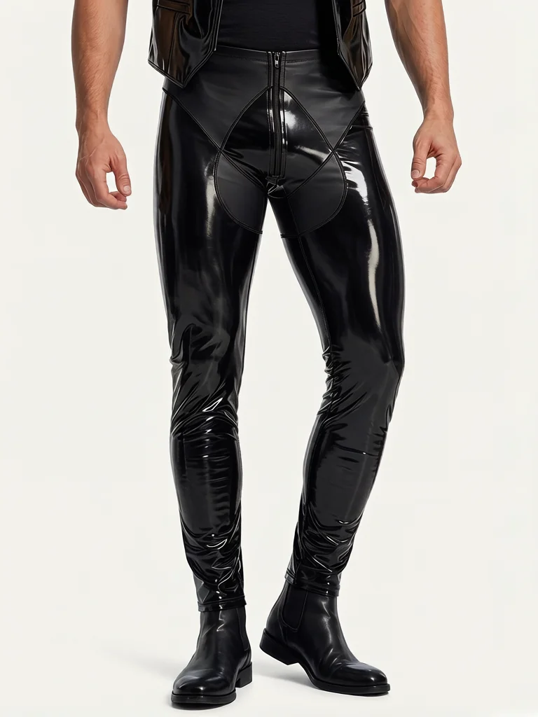 Fashion Cloth Latex Double Side Wear Men's Pencil Pants Nightclub Stage Performance Man Tight Slimming Leg Lift Butt PU Trousers