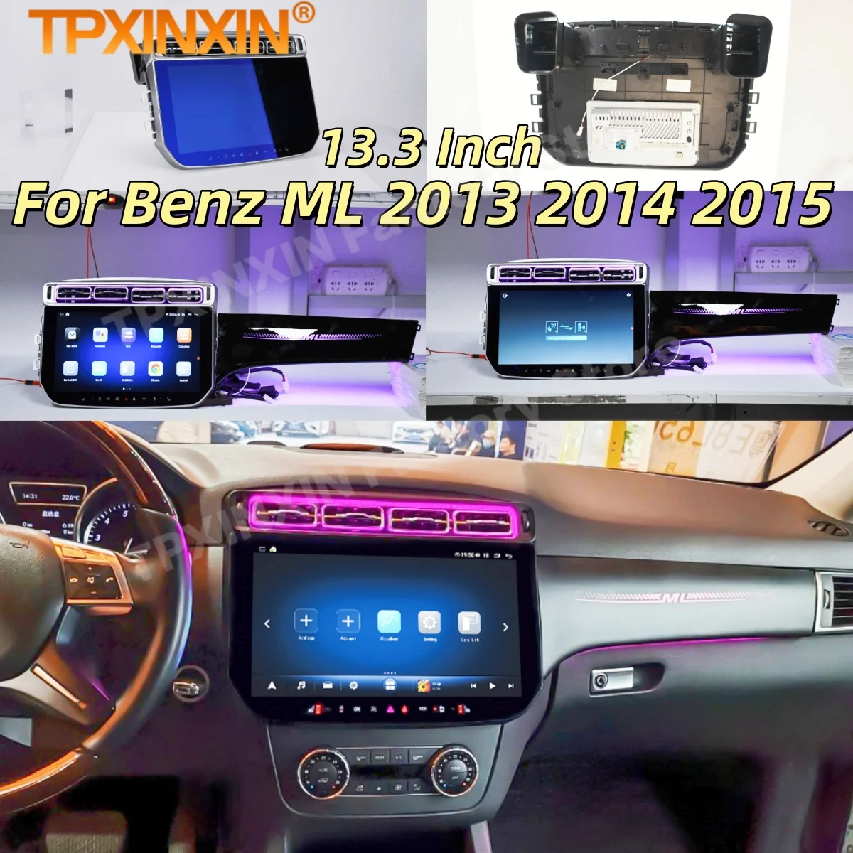 13.3 Car Radi + Atmospheric Lights Android 13 Multimedia For Benz ML 2013 2014 2015 GPS Navi Upgrade Dual System 13.3 Head Unit