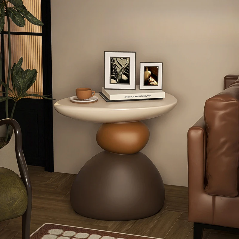 Black New Chinese Style Round Side Table Living Room Sofa End Table with Storage Space-Saving Balcony