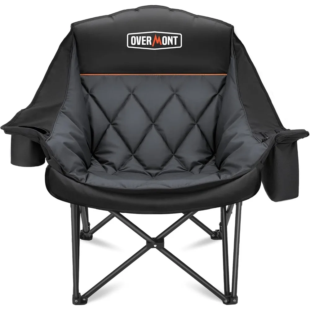 

Oversized camping chair - upholstered folding chair with side pocket cup holder cooling bag for outdoor beach fishing lawn