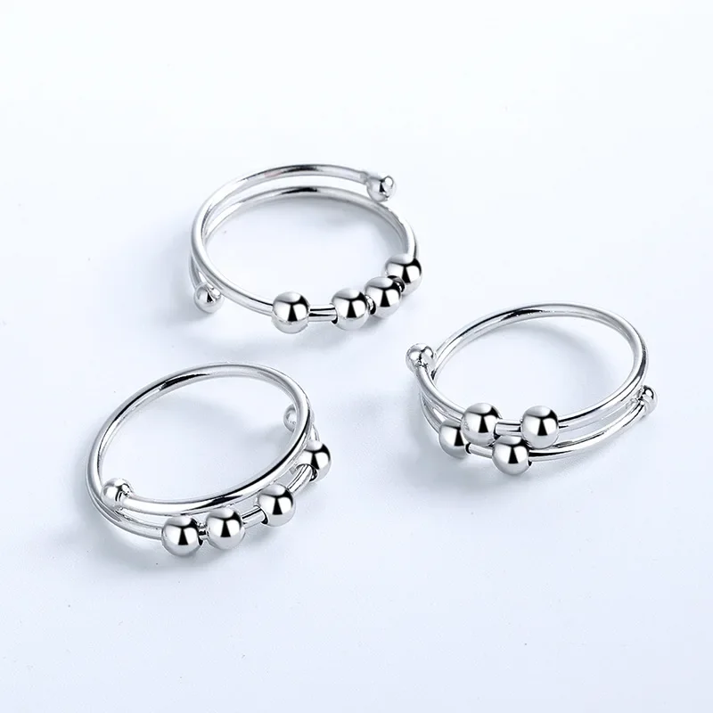 YILUOCD-Bagues d'anlande réglables pour hommes et femmes, 2024 perles rotatives, matiques en cuivre Fidget Spinning, instituts soulignés, bijoux