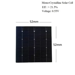 Panel słoneczny 50 szt. Monokrystaliczny ogniwa słoneczne 52mm x 52mm klasy wysokiej wydajności daje drut zbiorczy i topnik za darmo DIY