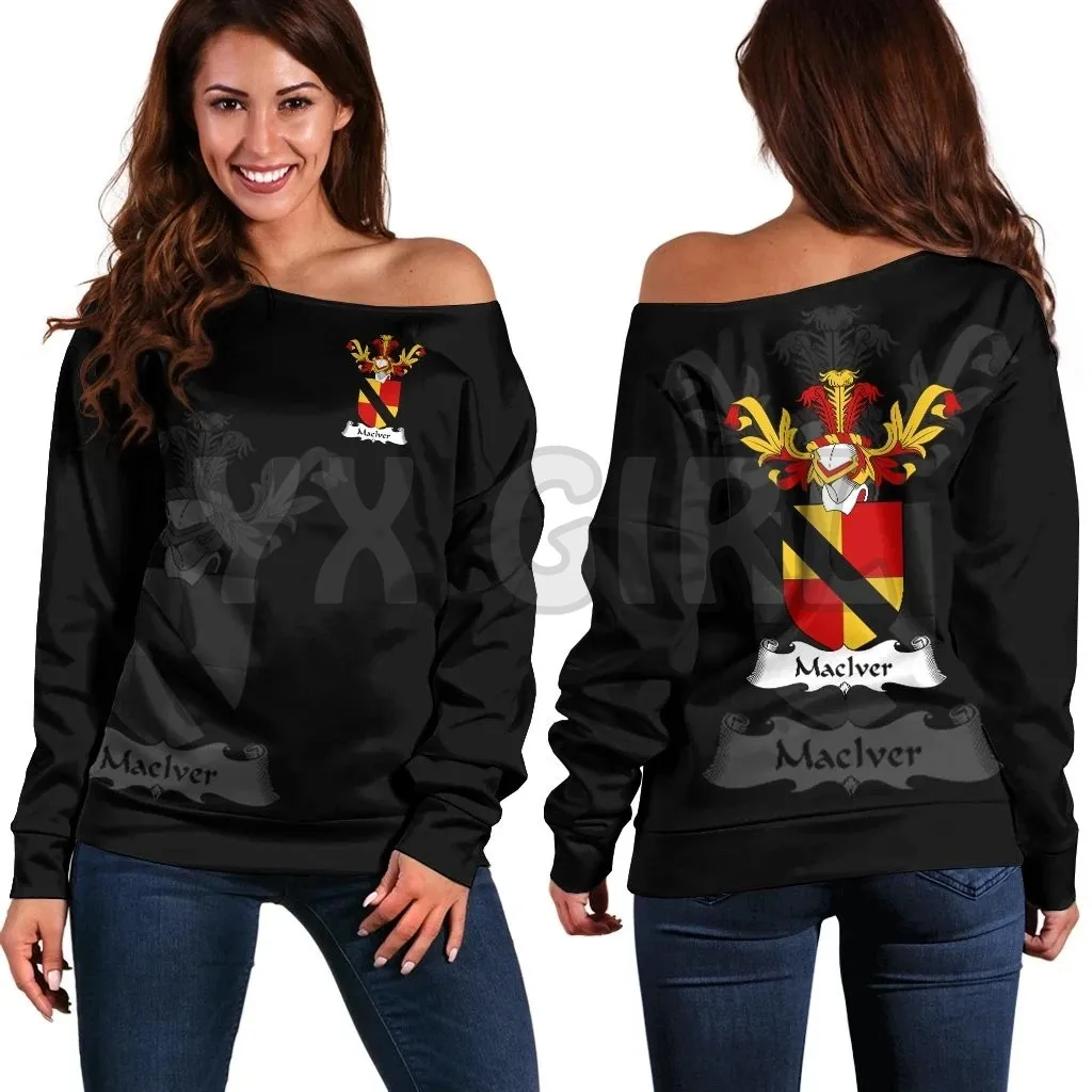 YX GIRL Manson Family Crest Women's Off Shoulder Sweater  3D Printed Novelty Women Casual Long Sleeve Sweater Pullover